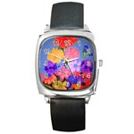 Spring Pastels Square Metal Watch Front