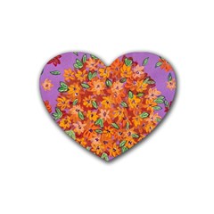 Floral Sphere Rubber Coaster (heart)  by dawnsiegler