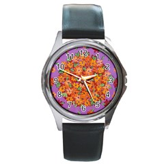 Floral Sphere Round Metal Watch by dawnsiegler