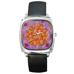 Floral Sphere Square Metal Watch by dawnsiegler