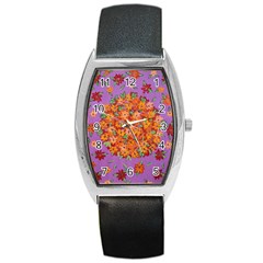 Floral Sphere Barrel Style Metal Watch by dawnsiegler