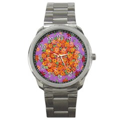 Floral Sphere Sport Metal Watch by dawnsiegler