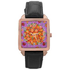 Floral Sphere Rose Gold Leather Watch  by dawnsiegler