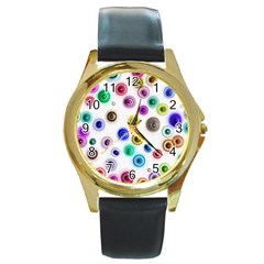 Colorful concentric circles              Round Gold Metal Watch