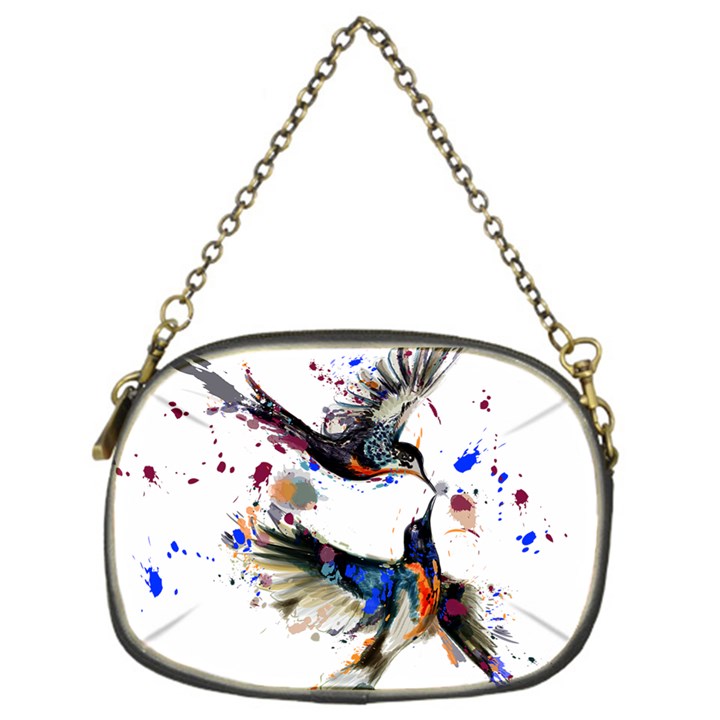 Colorful Love Birds Illustration With Splashes Of Paint Chain Purses (One Side) 