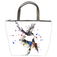 Colorful Love Birds Illustration With Splashes Of Paint Bucket Bags by TastefulDesigns