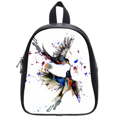 Colorful Love Birds Illustration With Splashes Of Paint School Bags (small)  by TastefulDesigns