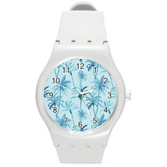 Watercolor Palms Pattern  Round Plastic Sport Watch (m) by TastefulDesigns