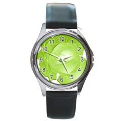 Cabbage Leaf Vegetable Green Round Metal Watch