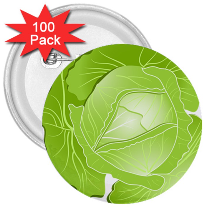 Cabbage Leaf Vegetable Green 3  Buttons (100 pack) 