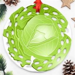 Cabbage Leaf Vegetable Green Round Filigree Ornament (two Sides) by Mariart