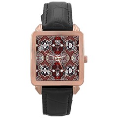 Batik Fabric Rose Gold Leather Watch  by Mariart