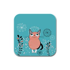 Cat Face Mask Smile Cute Leaf Flower Floral Rubber Square Coaster (4 Pack)  by Mariart