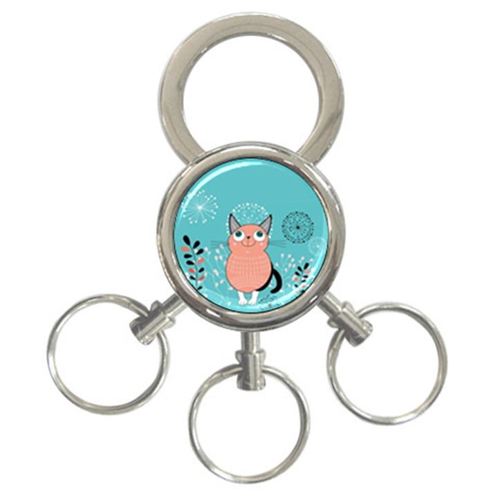 Cat Face Mask Smile Cute Leaf Flower Floral 3-Ring Key Chains