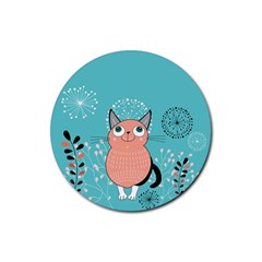 Cat Face Mask Smile Cute Leaf Flower Floral Rubber Round Coaster (4 Pack)  by Mariart