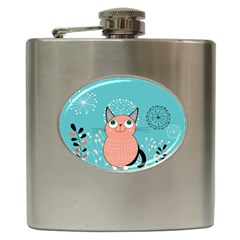 Cat Face Mask Smile Cute Leaf Flower Floral Hip Flask (6 Oz) by Mariart