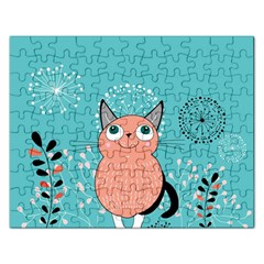 Cat Face Mask Smile Cute Leaf Flower Floral Rectangular Jigsaw Puzzl by Mariart