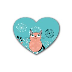 Cat Face Mask Smile Cute Leaf Flower Floral Rubber Coaster (heart)  by Mariart