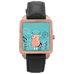 Cat Face Mask Smile Cute Leaf Flower Floral Rose Gold Leather Watch  by Mariart