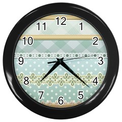 Circle Polka Plaid Triangle Gold Blue Flower Floral Star Wall Clocks (black)