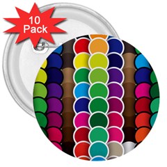 Circle Round Yellow Green Blue Purple Brown Orange Pink 3  Buttons (10 Pack) 