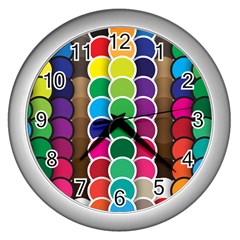 Circle Round Yellow Green Blue Purple Brown Orange Pink Wall Clocks (silver)  by Mariart