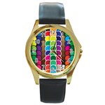 Circle Round Yellow Green Blue Purple Brown Orange Pink Round Gold Metal Watch Front