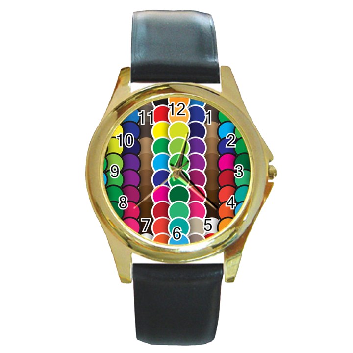 Circle Round Yellow Green Blue Purple Brown Orange Pink Round Gold Metal Watch