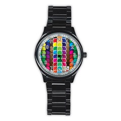 Circle Round Yellow Green Blue Purple Brown Orange Pink Stainless Steel Round Watch by Mariart