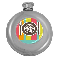 Dinerplate Tablemaner Food Fok Knife Round Hip Flask (5 Oz) by Mariart