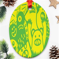 Easter Monster Sinister Happy Green Yellow Magic Rock Ornament (oval) by Mariart