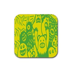 Easter Monster Sinister Happy Green Yellow Magic Rock Rubber Coaster (square)  by Mariart