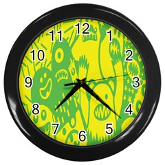 Easter Monster Sinister Happy Green Yellow Magic Rock Wall Clocks (black) by Mariart