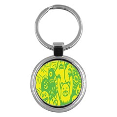 Easter Monster Sinister Happy Green Yellow Magic Rock Key Chains (round)  by Mariart