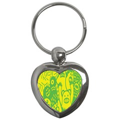 Easter Monster Sinister Happy Green Yellow Magic Rock Key Chains (heart)  by Mariart