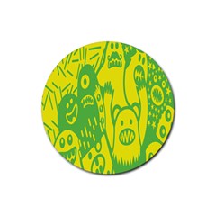 Easter Monster Sinister Happy Green Yellow Magic Rock Rubber Round Coaster (4 Pack)  by Mariart