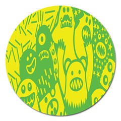 Easter Monster Sinister Happy Green Yellow Magic Rock Magnet 5  (round)