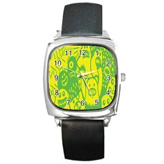 Easter Monster Sinister Happy Green Yellow Magic Rock Square Metal Watch by Mariart