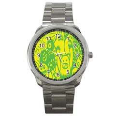 Easter Monster Sinister Happy Green Yellow Magic Rock Sport Metal Watch by Mariart