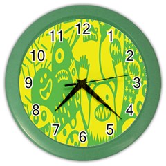 Easter Monster Sinister Happy Green Yellow Magic Rock Color Wall Clocks by Mariart