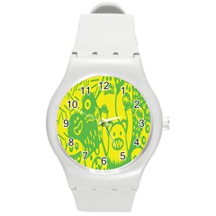 Easter Monster Sinister Happy Green Yellow Magic Rock Round Plastic Sport Watch (m) by Mariart