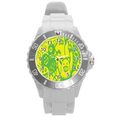 Easter Monster Sinister Happy Green Yellow Magic Rock Round Plastic Sport Watch (l) by Mariart