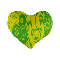 Easter Monster Sinister Happy Green Yellow Magic Rock Standard 16  Premium Heart Shape Cushions by Mariart