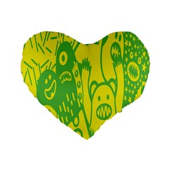 Easter Monster Sinister Happy Green Yellow Magic Rock Standard 16  Premium Flano Heart Shape Cushions by Mariart