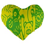 Easter Monster Sinister Happy Green Yellow Magic Rock Large 19  Premium Flano Heart Shape Cushions Front