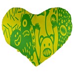 Easter Monster Sinister Happy Green Yellow Magic Rock Large 19  Premium Flano Heart Shape Cushions Back