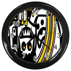 Easter Monster Sinister Happy Magic Rock Mask Face Polka Yellow Wall Clocks (black) by Mariart