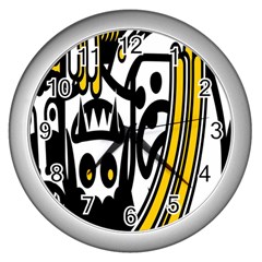 Easter Monster Sinister Happy Magic Rock Mask Face Polka Yellow Wall Clocks (silver)  by Mariart