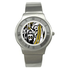 Easter Monster Sinister Happy Magic Rock Mask Face Polka Yellow Stainless Steel Watch