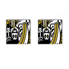 Easter Monster Sinister Happy Magic Rock Mask Face Polka Yellow Cufflinks (square) by Mariart